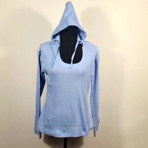 NWT Crable Baby Blue Ripped Hooded Long Sleeve Shirt Size M